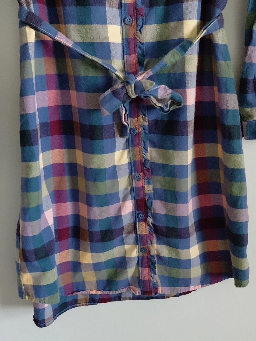Gap Kids Colorful Multicolored Plaid Shirt Dress Belted Tie Waist Button Down